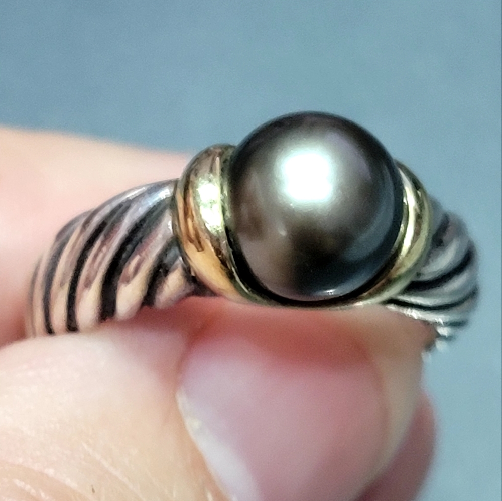 David Yurman Sterling Silver 18K Cultured 8mm Pearl Ring
